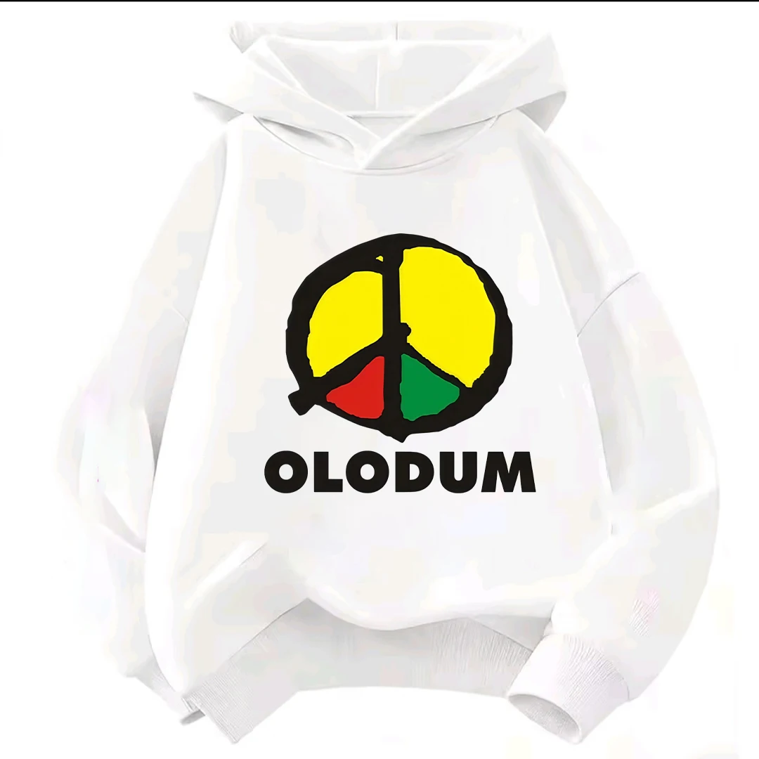 Kids Hoodie Olodum Peace Symbol Yellow Red Gray Print Long Sleeve Pullover Sweatshirt Boy Girl Casual Autumn Children Outerwear