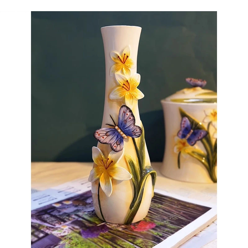 Orchid Relief Ceramic Vase Tabletop Flower Ware Hydroponic Arrangement Living Room Aesthetic Decor