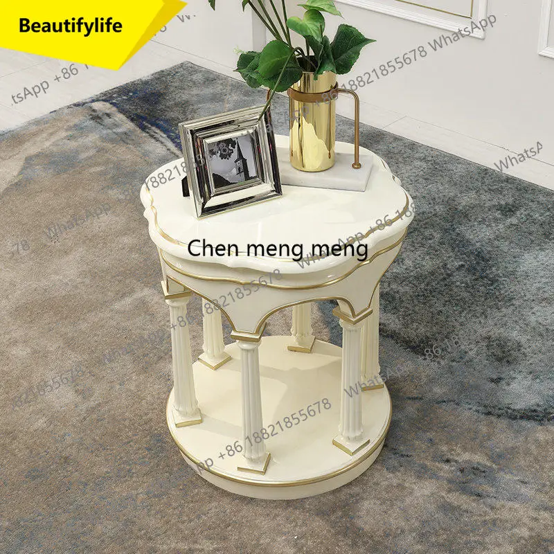 European luxury carved solid wood round coffee table French coffee table side table ivory white gold