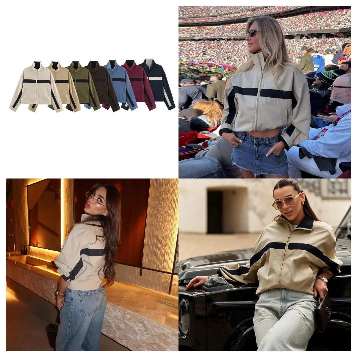 Guobioziy Street Fashion Stand Collar Zipper Jacket 2026 Women's Casual Long Sleeve Coat Fashion Loose Fit New Women's Jacket