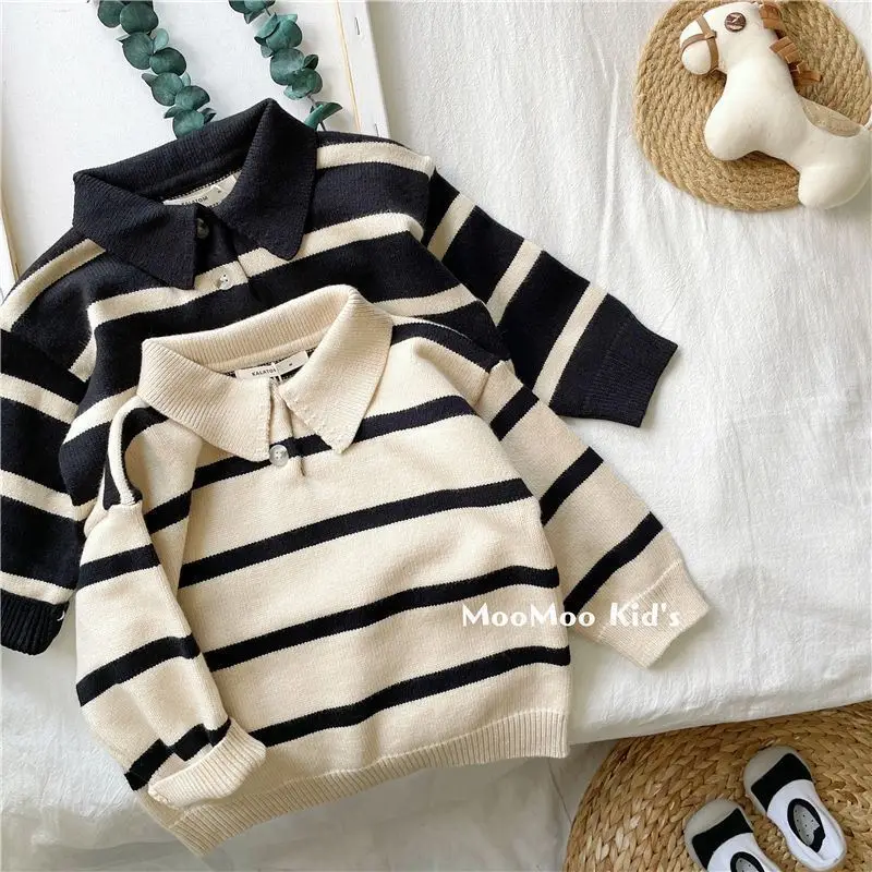 

Children's Sweater Striped Spring and Autumn Boys and Girls' Collar Sweater Baby Children's Clothing Sweater 2025 New