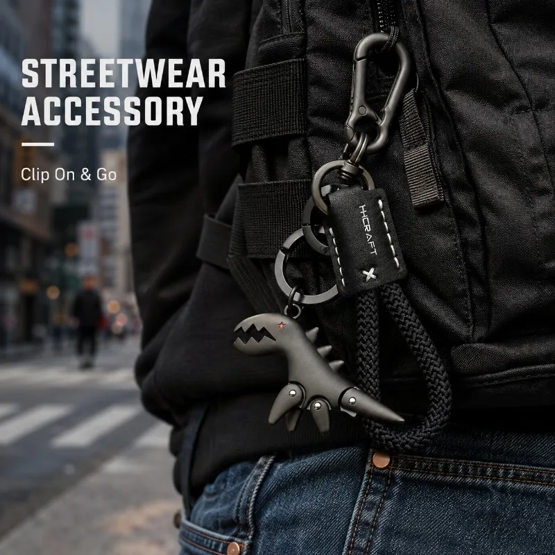 1/3/5PCS Cool Dinosaur Key Ring Movable Metal Charm Braided Rope Car Key Holder Hook Clip Streetwear Keychain Gift for Men Boys