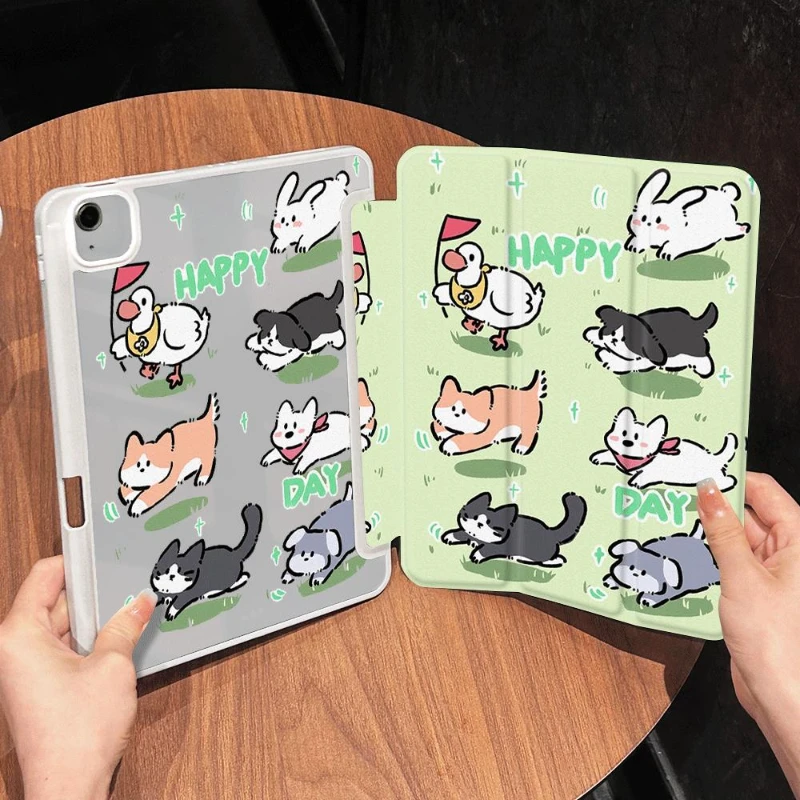 

Smart PU Case for IPad 10.2 Case 7/8/9th Generation Pro 11 2nd 3rd 4th Ipad 2017 2018 9.7inch Ipad Mini 6 Cute Goose Kitten