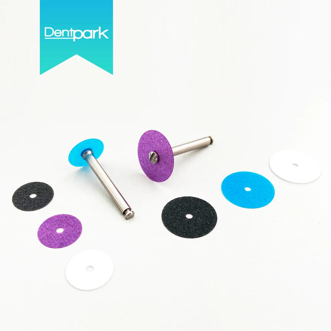 

Dentpark 40/100pcs Dental Stem Finishing Polishing Discs kit P12 with Mandrel Double or single sided Sand Dentistry Material