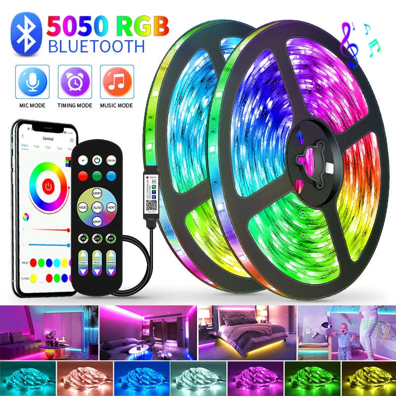 Tira de Luces Led con USB para decoración de sala de estar, lámpara de iluminación de cinta, 1M-30M, RGB, infrarrojo, Control Bluetooth, luminosa,