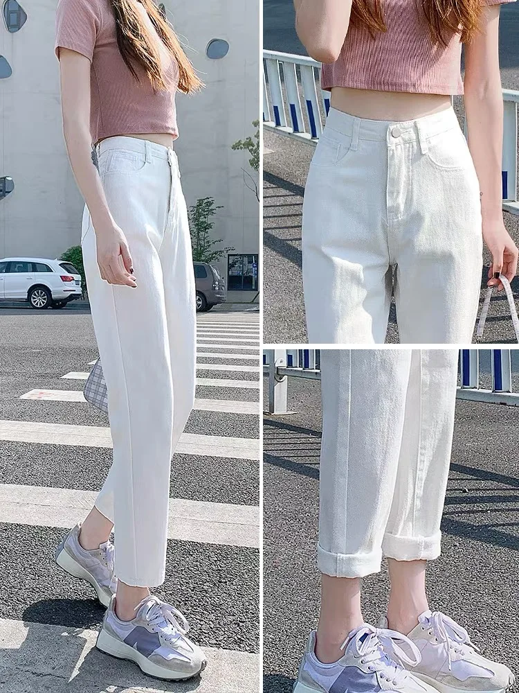 

Slim Fit White Harlan Denim Jeans Women's New 2025 Student Girl Eighteen Nine Casual Pants Small Size Slouchy Jeans