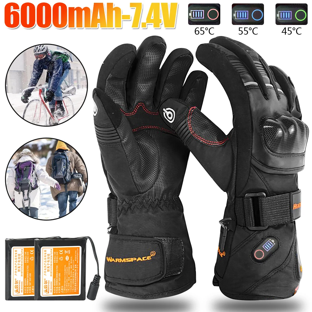 Winter Outdoor motorcycle riding ski gloves waterproof four-speed temperature regulation 2x6000mah 7.4v Keep warm for 4-8 hours