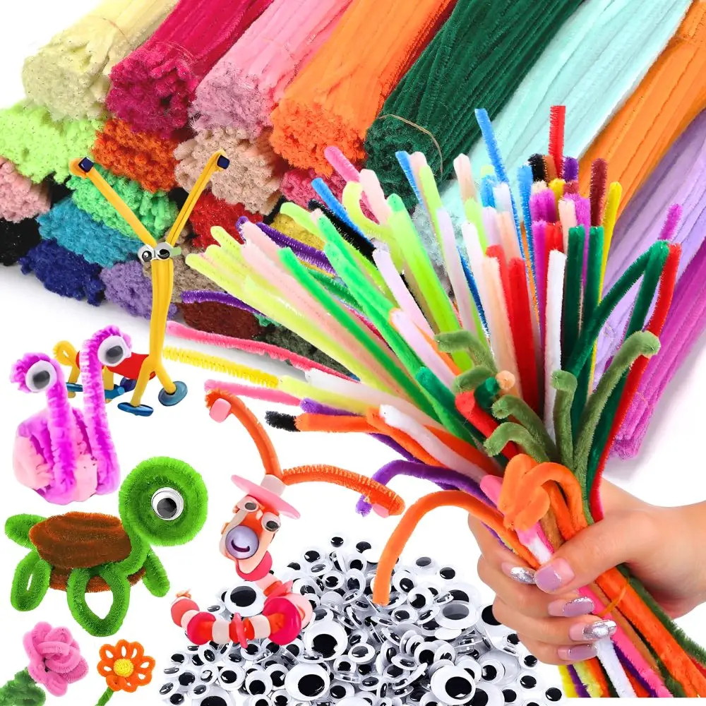 101/202 Stück Pfeifenreiniger & 100 Stück Wackelaugen-Set, Zufällige Drehstäbchen für DIY-Kunstprojekte, Party-Geschenke, handgemachte Geschenke YMY