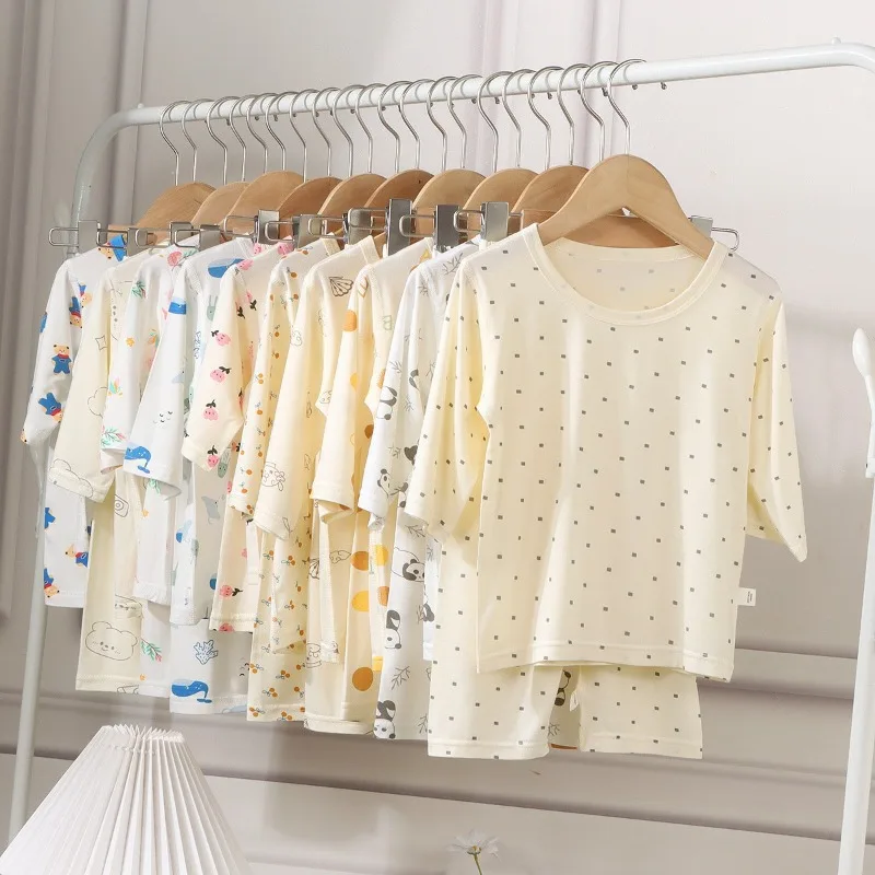 A-class Simple Children's Home Clothing Set Soft Treatment Summer Cartoon Moisture Wicking Baby Air Conditioning Clothing