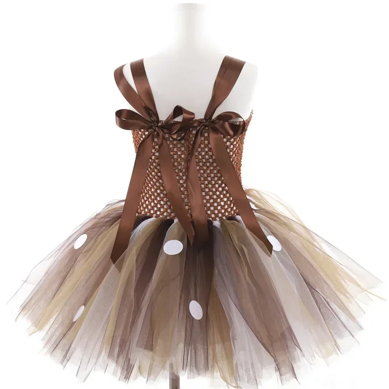 Deer Tutu Dress Girl Christmas Dresses with Headband Kids Halloween Costume Baby Girl Princess Elk Reindeer Outfit for New Year