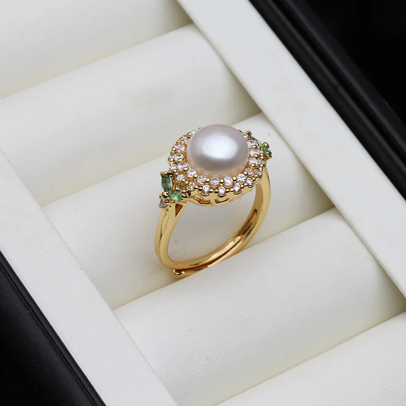 Real Natural Freshwater Pearl Rings Jewelry,Wedding Cultured Adjustable Pearl Ring Wife Mother Birthday Gift White Pink Black