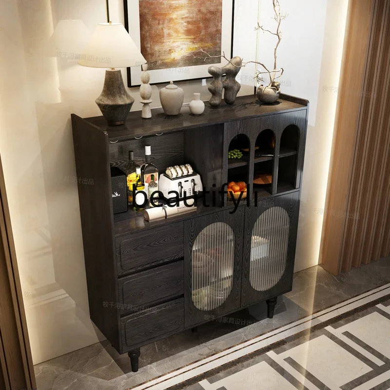 New arrive French retro wine cabinet dining side cabinet integrated medium and ancient style solid wood storage American restaur