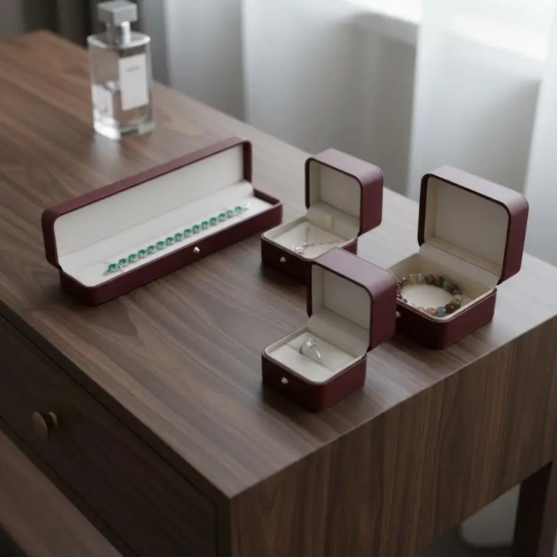 Schmuckboxen aus PU-Leder mit weichem Samtfutter und goldenem Verschluss, perfekt für Heiratsanträge, Hochzeitsgeschenke, Ring- und Halskettenaufbewahrung. – Detail 11