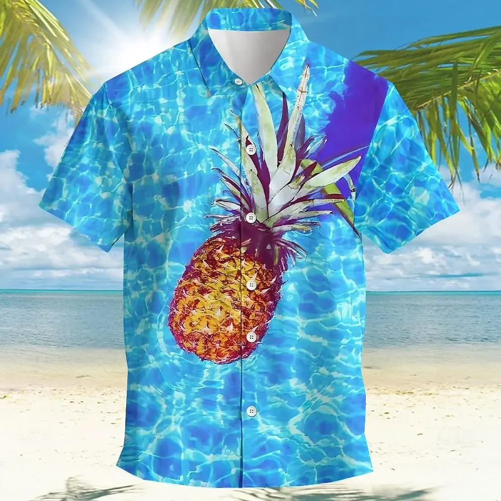 Beach Casual Men's Shirt Pineapple Print Short Sleeve Shirt Summer Fashion Man Clotheing Loose Oversized Hawaiian Shirts For Men