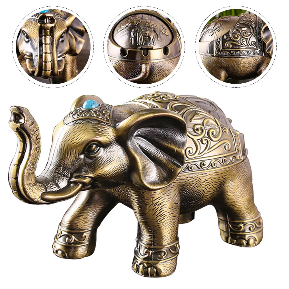 

Decorative Portable Ashtray Creative Elephant Vintage Home Statue Desktop Decoration Shelf Sitter