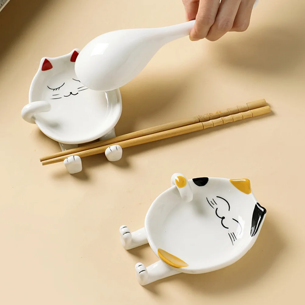 

2Pcs Cartoon Ceramic Spoon Chopstick Pot Cover Holder Rack Kitchen Storage Organizer Practical Cutlery Rack Kitchen
