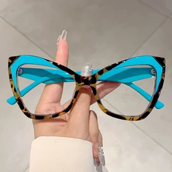 KAMMPT Vintage Cat Eye Glasses Women New Stylish Blue Light Blocking Eyewear Ins Trendy Oversized Non-prescription Eyeglasses