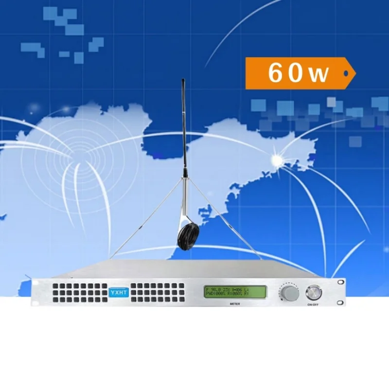 

60W FM Transmitter | Stereo PLL Broadcast for Radio Station | Max Range 15KM + High-Performance Antenna