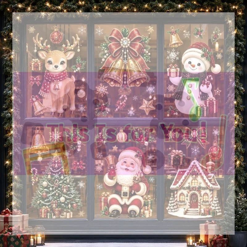 Christmas 2027 New Window Stickers Cute Santa Reindeer Snowman Snowflake Xmas Glass Stickers Winter Home Shop Window Decor Gift