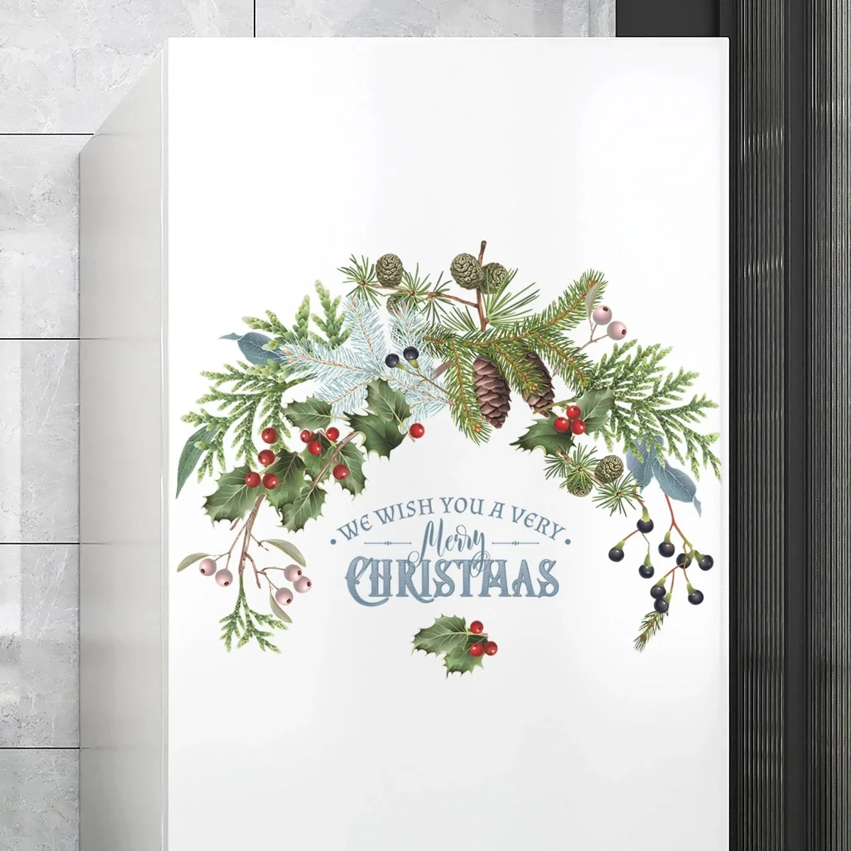 Pegatinas de pared navideñas con rama de piñas y pino verde para Año Nuevo - imagen 2