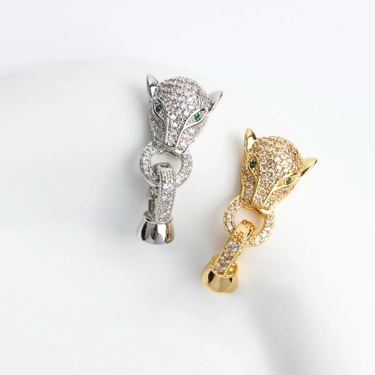 18K 진짜 금 도금과 지르콘 레오파드 헤드 버튼 헤드, 목걸이 팔찌 연결 버클 엔딩 버클 DIY 액세서리