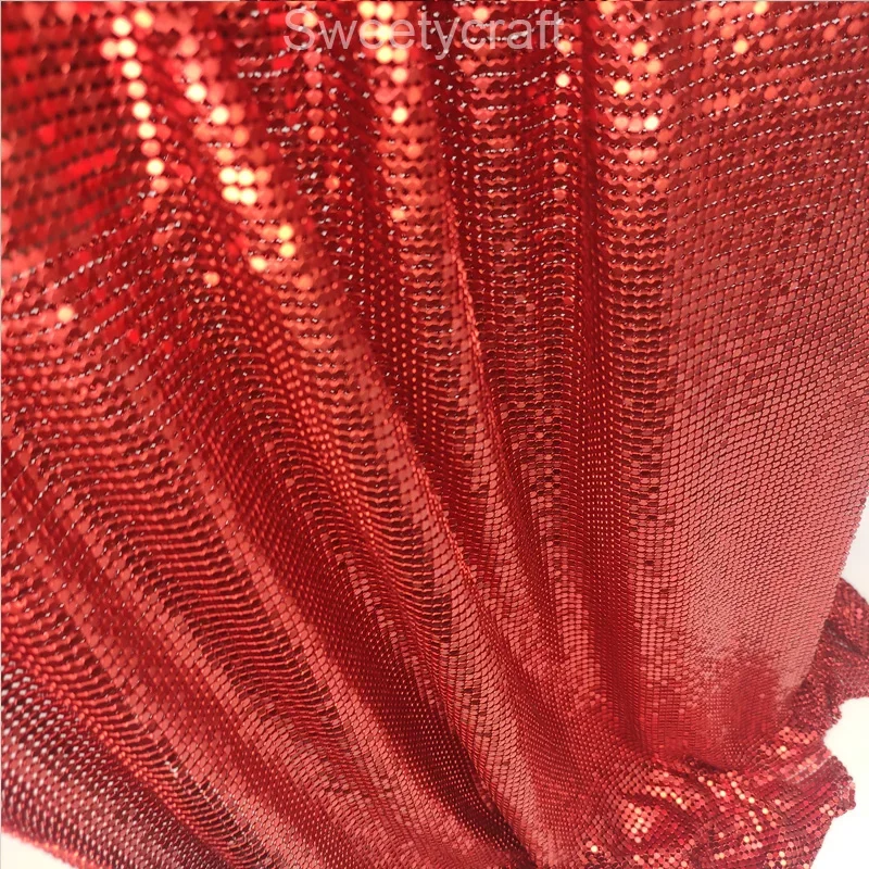 Red Color 2023 Fashion Glomesh Flexible Metal Sequin Mesh Fabric  for Clothing DIY Jewelry Party Chainmail Dress