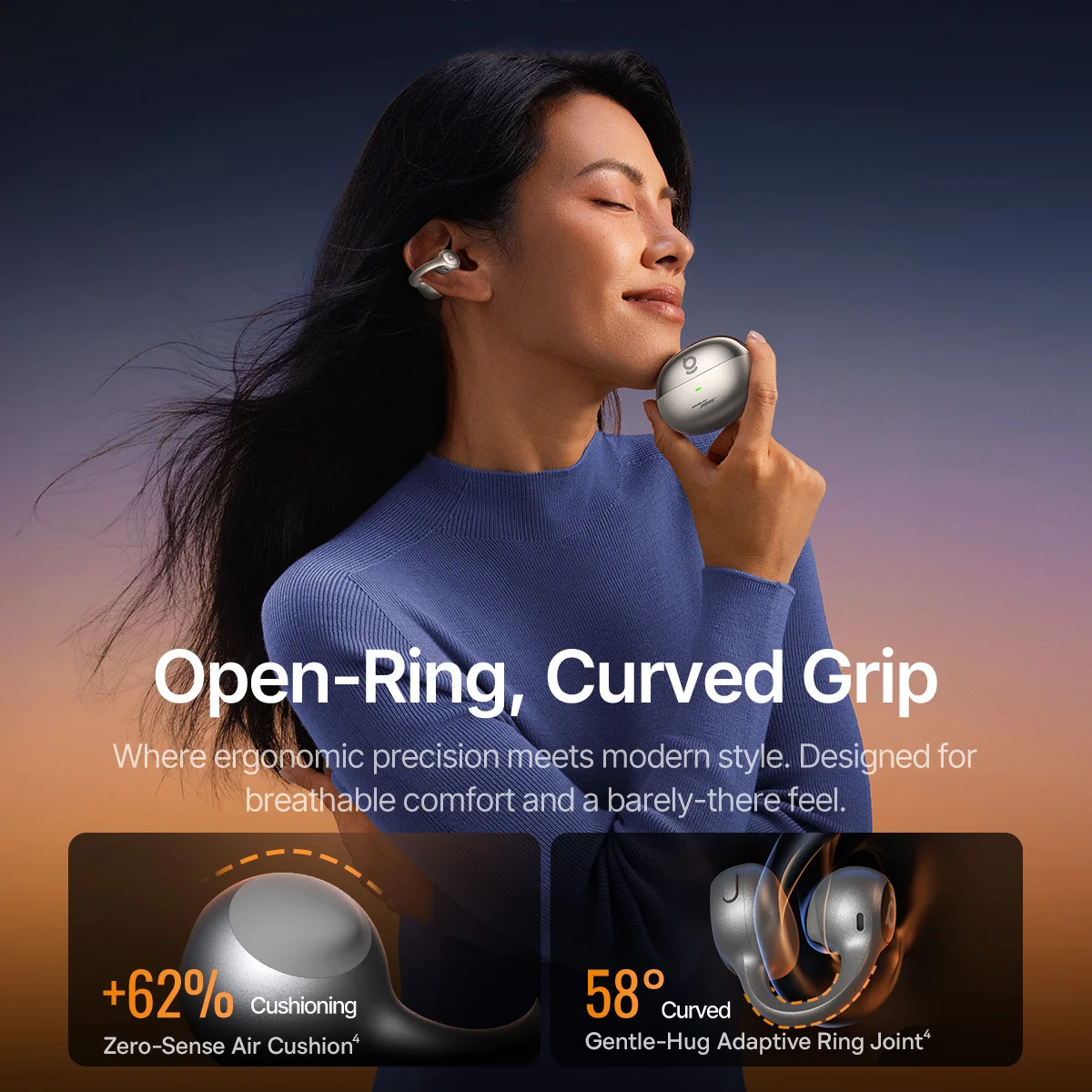 Bezprzewodowe słuchawki douszne Baseus Inspire XC1 Sound by Bose z klipsem na ucho, Bluetooth 6.1, otwarte słuchawki, kolczyki, 4 mikrofony, słuchawki z klipsem na ucho. — zdjęcie produktu 3