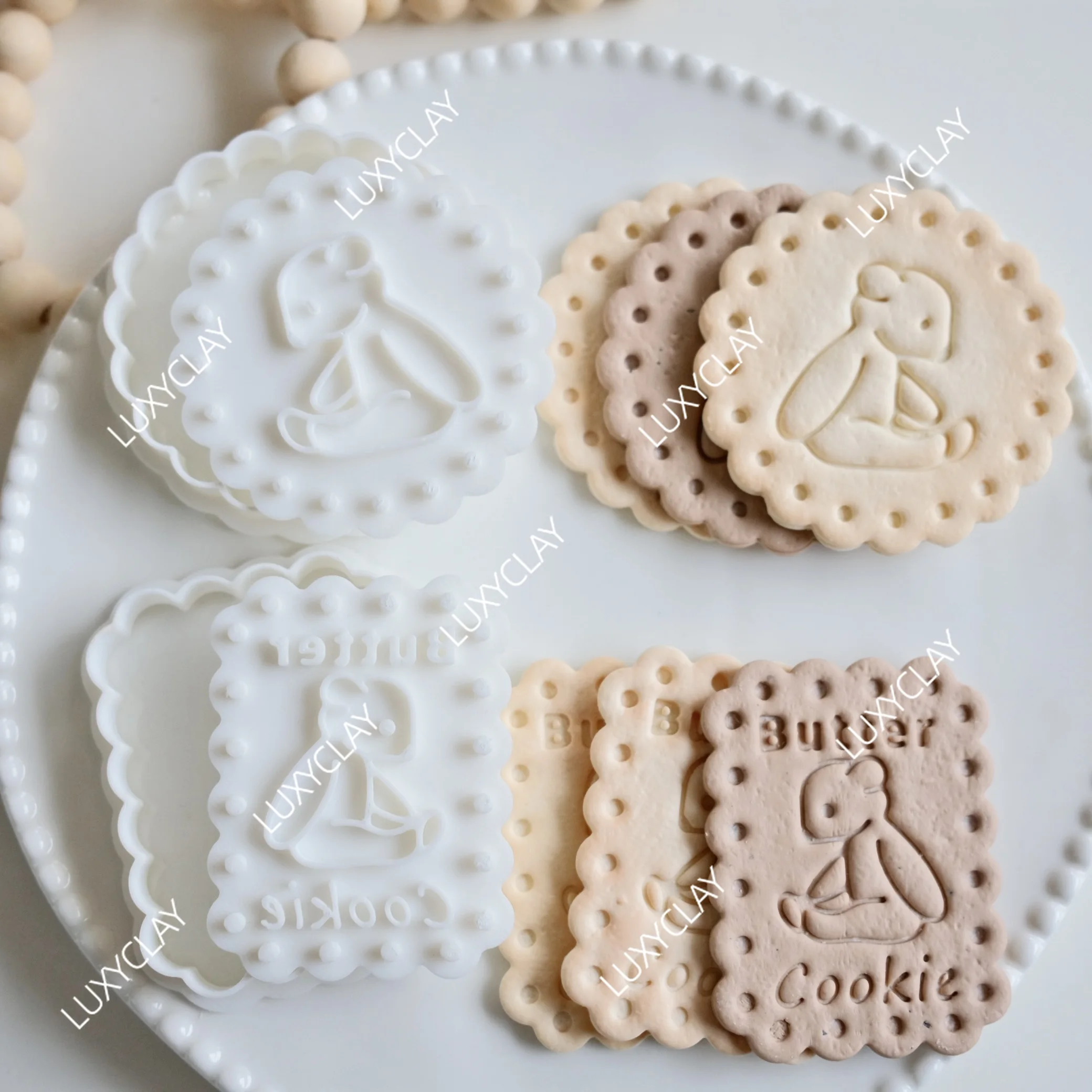 Scalloped Rectangle Round Sitting Bear Cookie Cutter & Stamp Animal Shaped Biscuit Moulds DIY Fondant Cutting Mold Cake Supplies