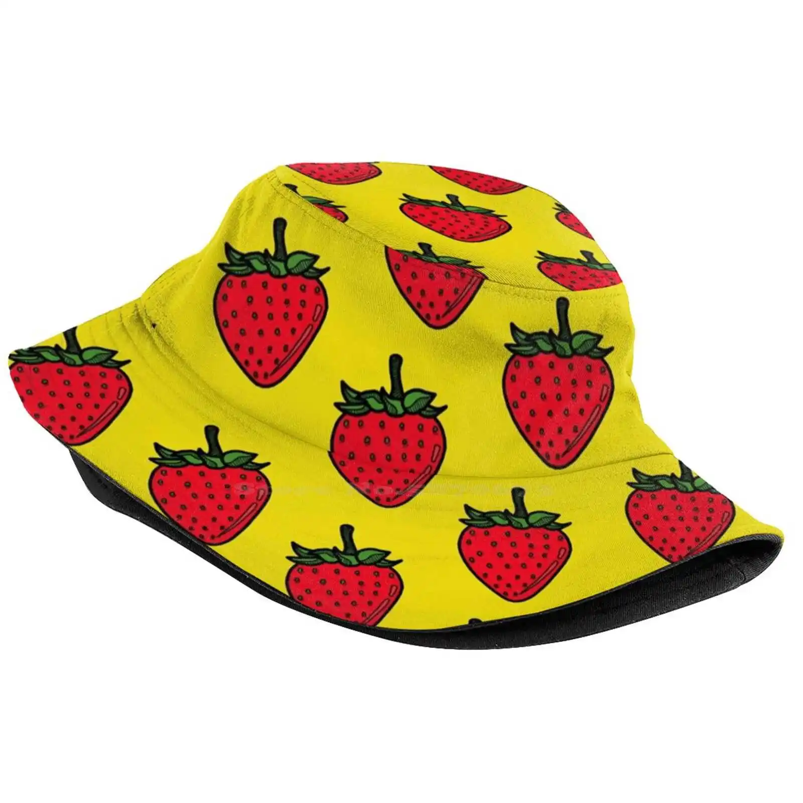 Strawberry - Yellow Sun Cap Fisherman Hat Bucket Hats Breakfast Bright Cooking Cool Cute Delicious Eat Edible Food Fruit Garden