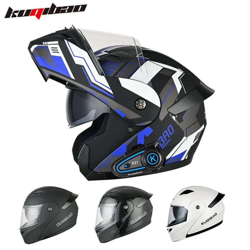 

KUQIBAO Motorcycle Helmet Built-In Bluetooth Headset Men's Flip Up Moto Helmet Double HD Anti-Fog Lens Capacete De Motocicleta