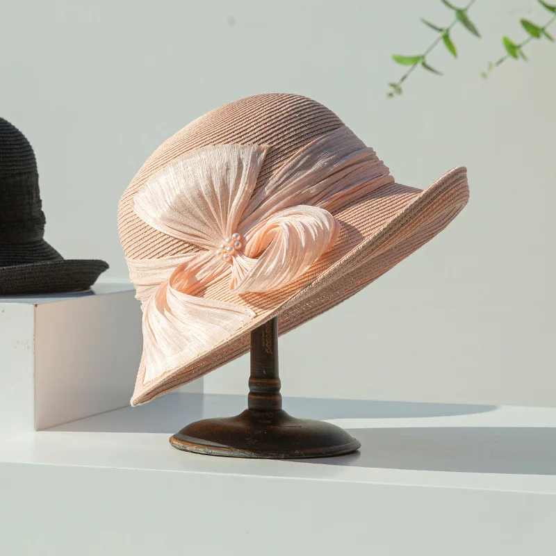 High-end real silk hemp straw hat exquisite elegant roll-brimmed beach hat fashion all-match foldable sun hat female