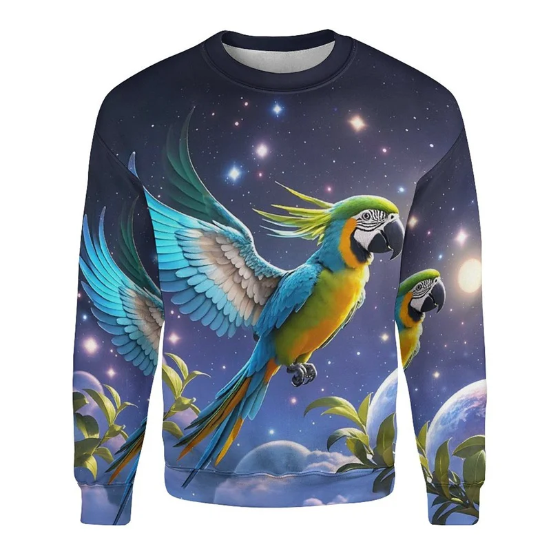 

3D Printed Cute Parrot Sweatshirt For Men Women Funny Animal Pattern Hoodies Casual Harajuku Oversized Tops Round Neck Pullover