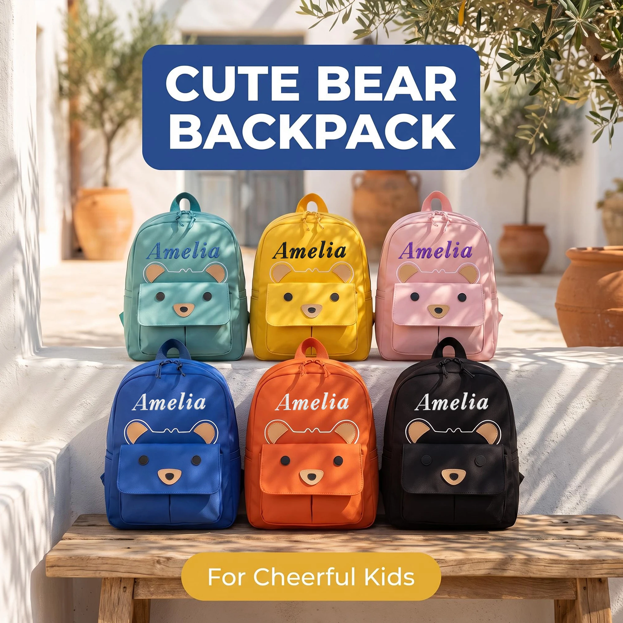 Customized Name Toddler Backpack Cartoon Bear Corduroy Bag with Large Capacity Embroidered Name Plush Backpack for Kids