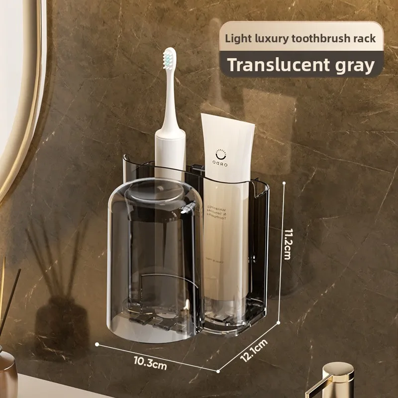Bathroom Wall Mount Toothbrush Holder Set Multifunctional Drain Tooth Cup Organizer No Drilling Toothpaste Storage Rack