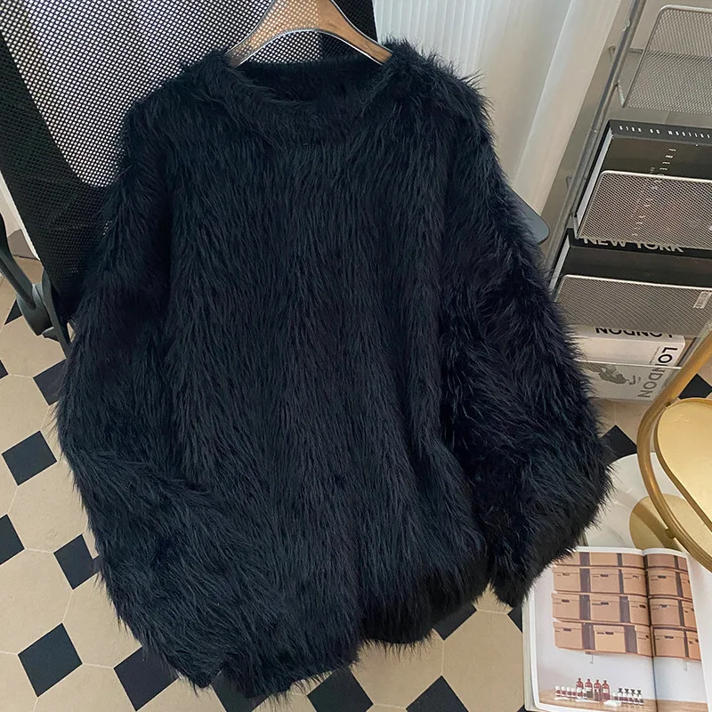 

Autumn And Winter Mink Fur Men's Round Neck Pullover Trendy Brand Teenage American Thick Warm Knit Sweater