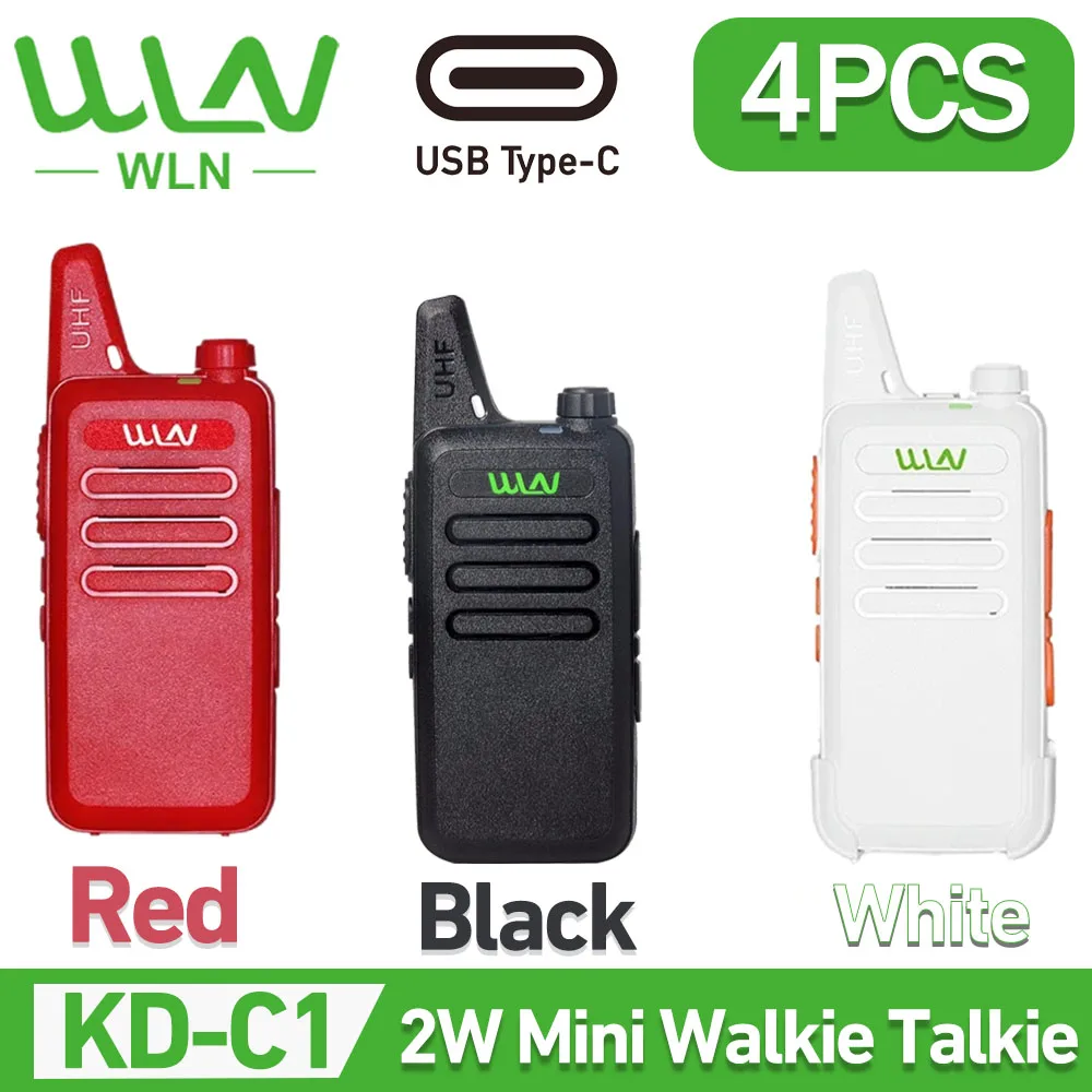 4PCS WLN KD-C12W UHF 400-470 Mhz Mini Walkie Talkie 16 Channel  Tpye-C Charging KD-C1T Portable Walkie Talkie