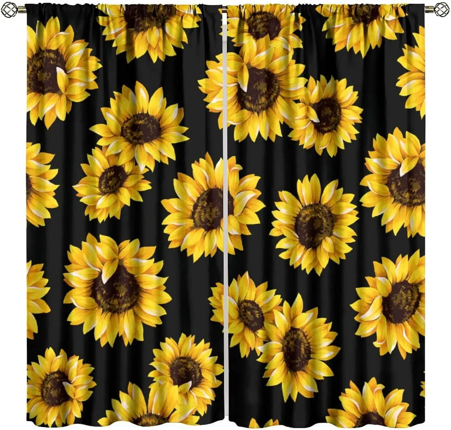 2pcs Curtains Peach Skin Polyester Sunflower Blackout Spring Flowers Art Printed Bedroom Living Room Kitchen Decor