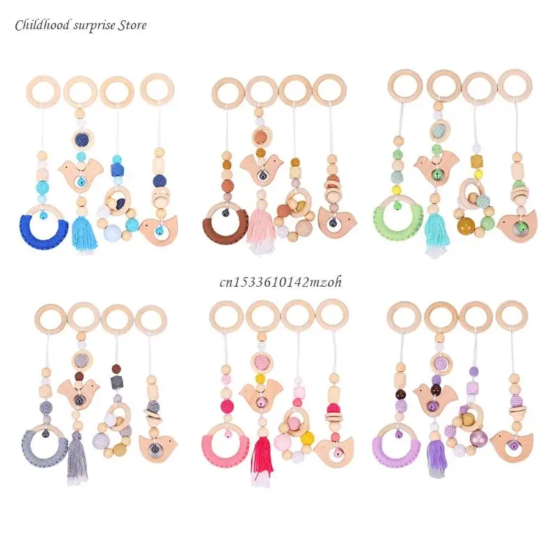 for Play Gym Frame Activity Hanging Pendants for Newborn Wooden Teether Fitness Rack Decorations Stroller Ornaments Dropship