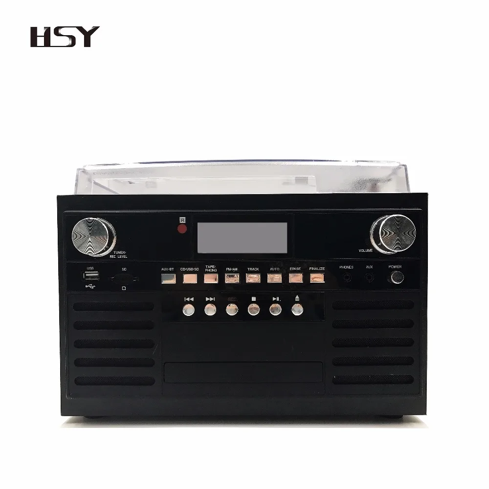 Nostalgic 8 in 1 Wooden Turntable Player Vinyl Record player CD Cassette player AM/FM Radio Record to CD