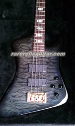 Rare 4 Strings Classic Spectbird Electric Bass Guitar Black Quilted Maple Top, Gold Hardware, Crown Inlay