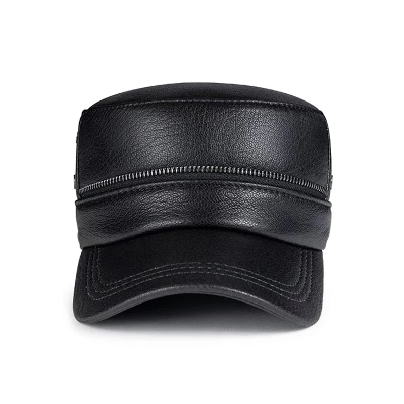 

Zipper Locomotive Bonnet Novelty Men Genuine Goat Leather Army Hat Male Fashion Thin Forward Caps Korean Black Casual Boina