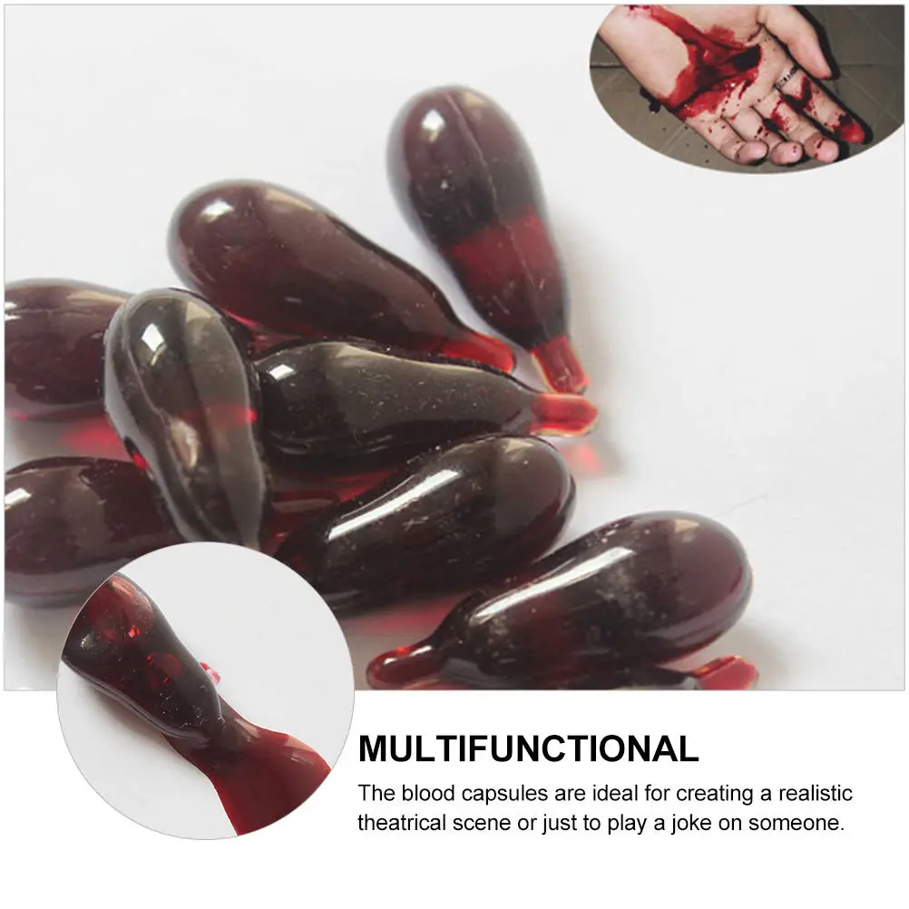 

10pcs Artificial Blood Pills Water-Based Safe Formula Realistic Halloween Party Prank Props Tricky For Adults Fake