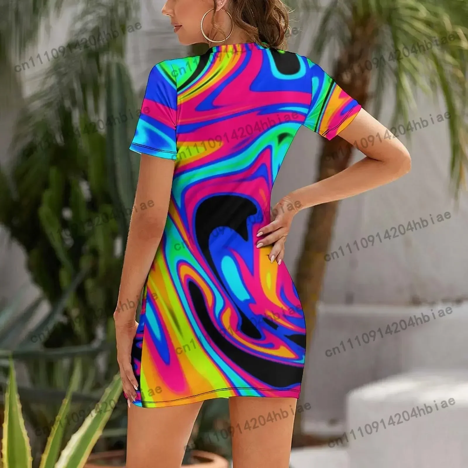 Neon Dream Waves Short-Sleeved Dress women's elegant loose dresses Evening gown women's summer dress 2025 Female dress