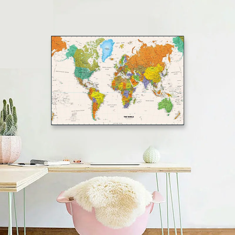 De wereldkaart 60*40 cm gedetailleerde retro poster spray canvas schilderij kamer home decor schoolbenodigdheden decoratieve hangende foto