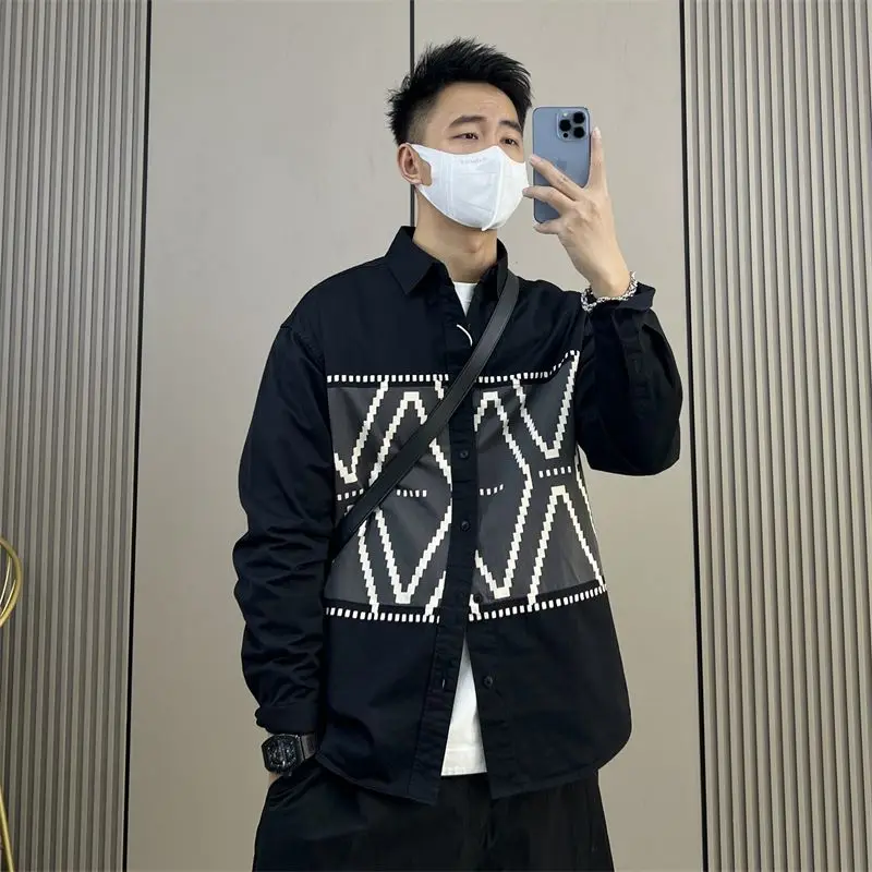 Spring Autumn New Fashion Turn-down Collar Long Sleeve Color Blocking Hip Hop Men's Clothing Japanese Style Loose Thin Shirts