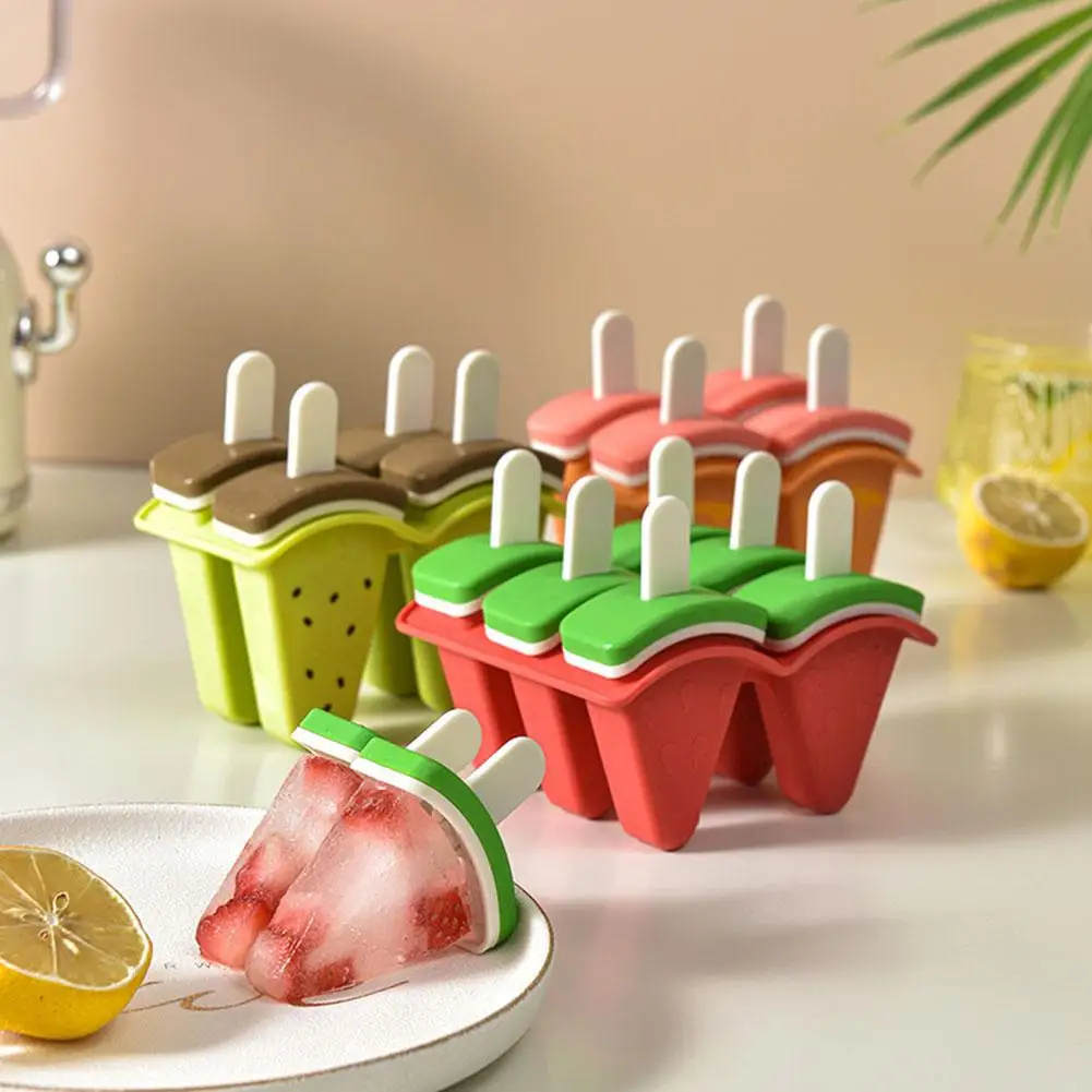 6 Girds Watermelon Shape Ice Molds in One Tray With Sticks Easy-Release, Popsicle Makers, Homemade Ice Cream Mould - Image 4