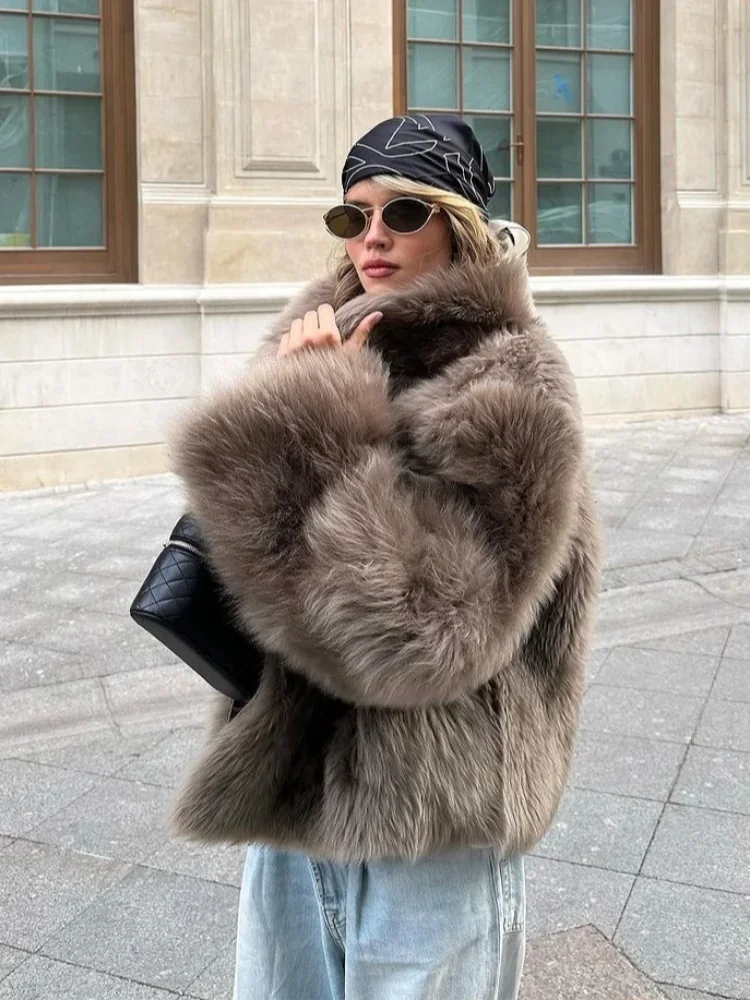 Fashion Oversized Fluffy Faux Fur Thicken Overcoat Women Elegant Long Sleeve Casual Warm Coat 2024 Winter Lady Street Outerwears