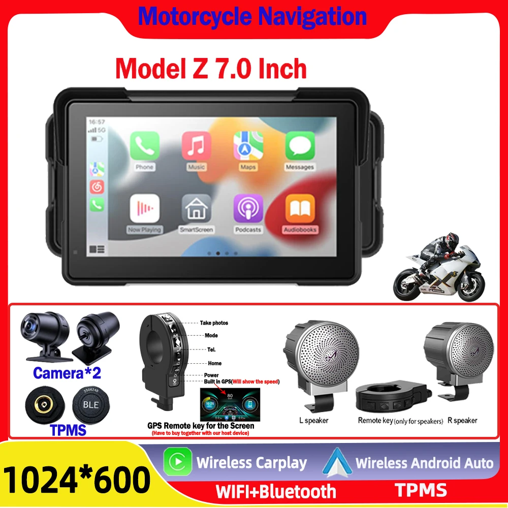 7,0-дюймовый мотоцикл для навигации, водонепроницаемый Apple Carplay, экран, портативный мотоцикл, беспроводной Android, Auto, WIFI, TMPS 7,0-дюймовый мотоцикл для навигации, водонепроницаемый Apple Carplay, экран, портативный мотоцикл, беспроводной Android, Auto, WIFI, TMPS