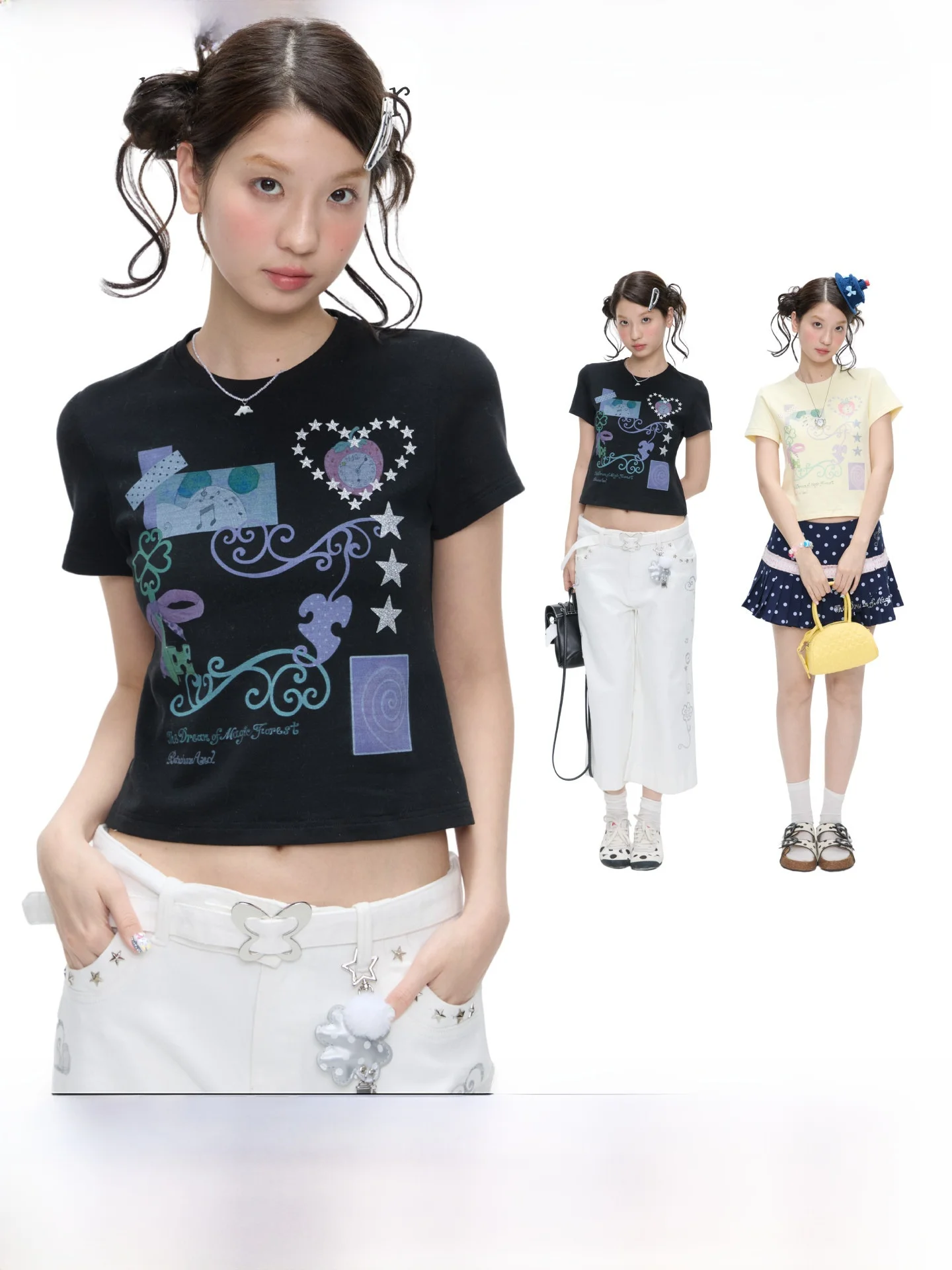 

Футболка BENAND Magic Book Dual Color Time Vine с коротким рукавом, приталенная, летняя, новый стиль, для повседневной носки, простой стиль, женский топ