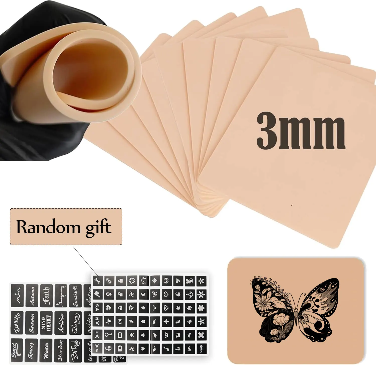 

3MM Tattoo Practice Skin 1/3/5/8/10/15PCS Big Blank Double Sides Silicone Rubber Fake Skin Permanent Makeup Tattoo Accessories
